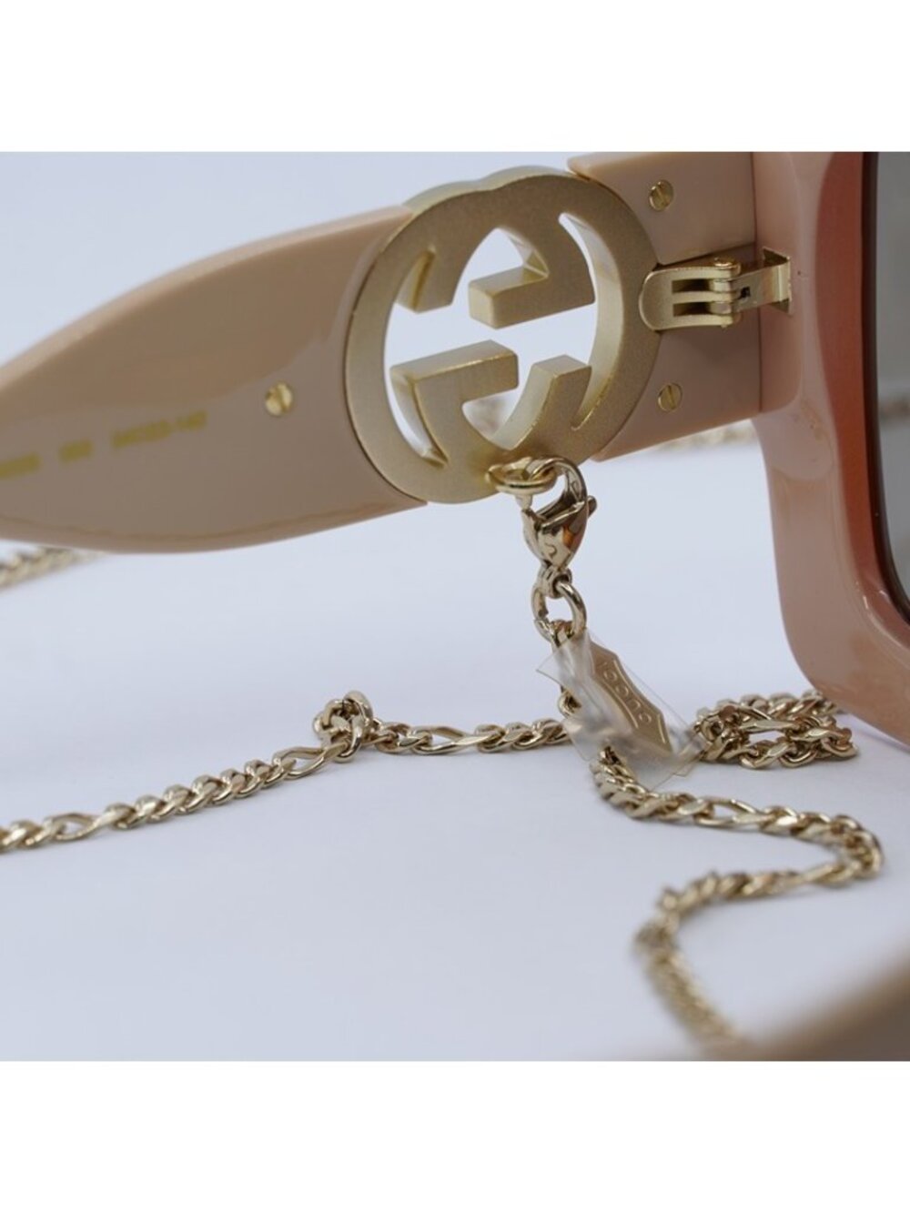 Gucci GG1022S 003 Sunglasses Shiny Havana Gradient Ivory Square Frame - Picture 6 of 12